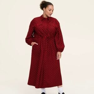 Women's Buffalo Check Long Sleeve Utility Midi Shirt Dress - Woolrich Red/Black